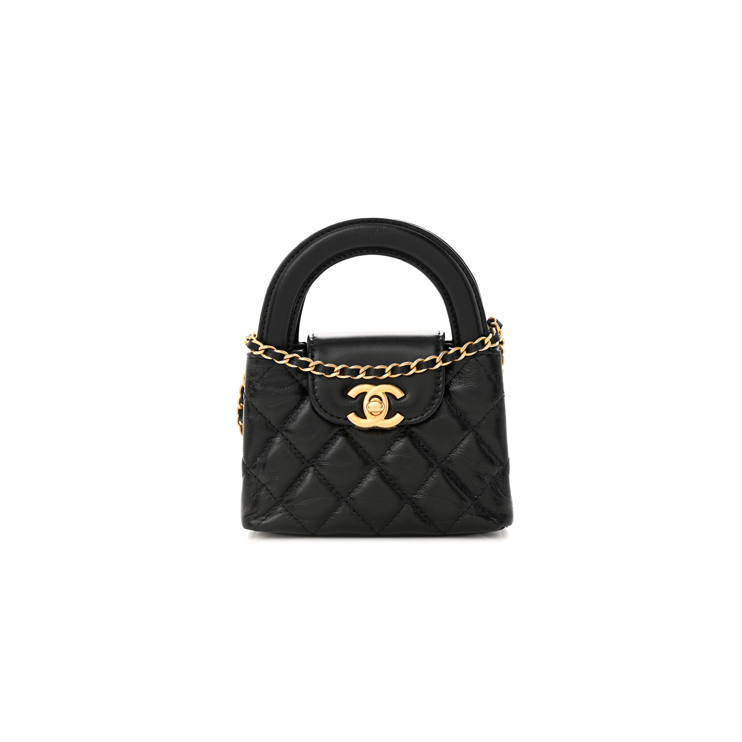 CHANEL MASTER SHINY CALFSKIN QUILTED MINI NANO KELLY SHOPPER BLACK (12.5*8.3*4cm)